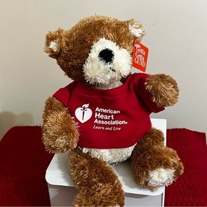 Gund bear with American heart association tshirts sits @7” tall